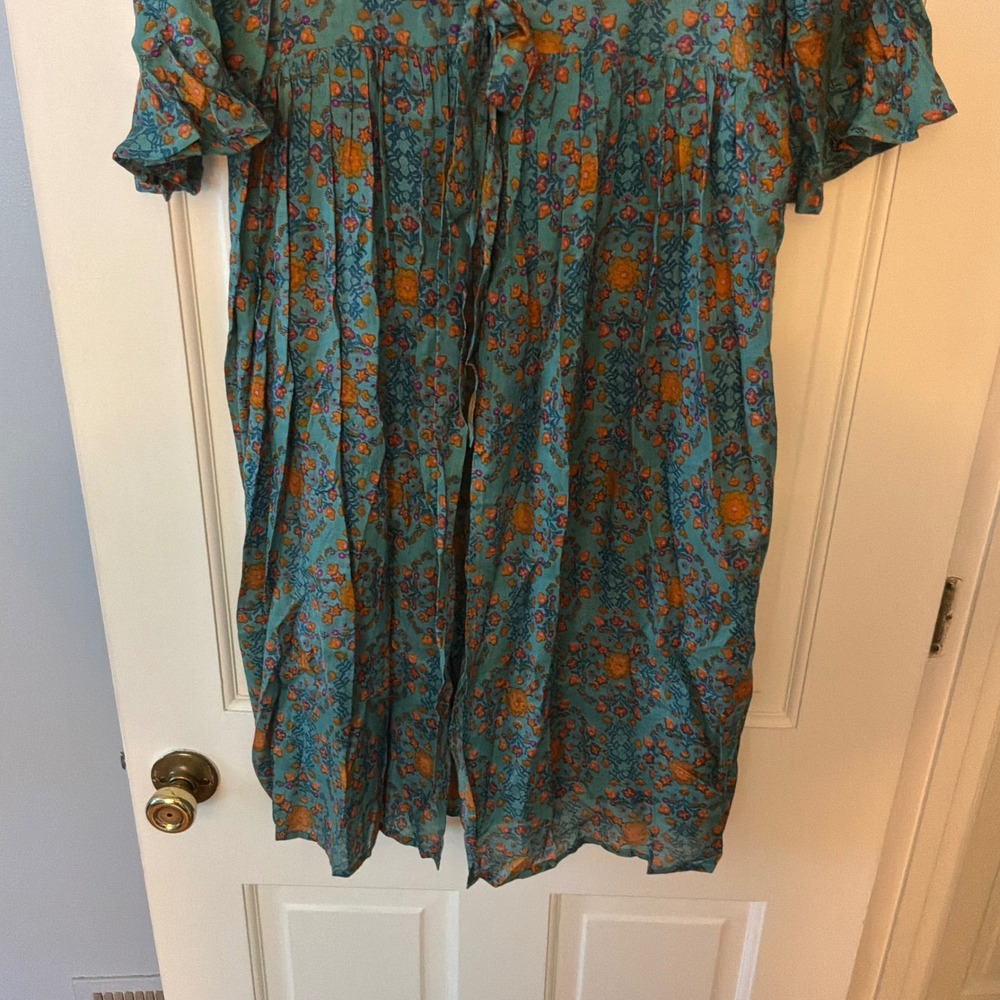 Natural Life Floral Duster Kimono Teal Blue Boho Festival Top best fits M - Picture 4 of 7